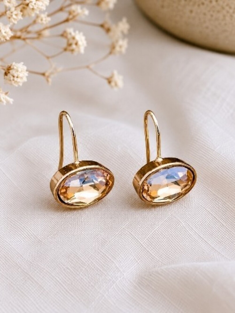 Pick 3 for $30 Amber Brown Cut Glass  Drop Earrings - Oval Shape